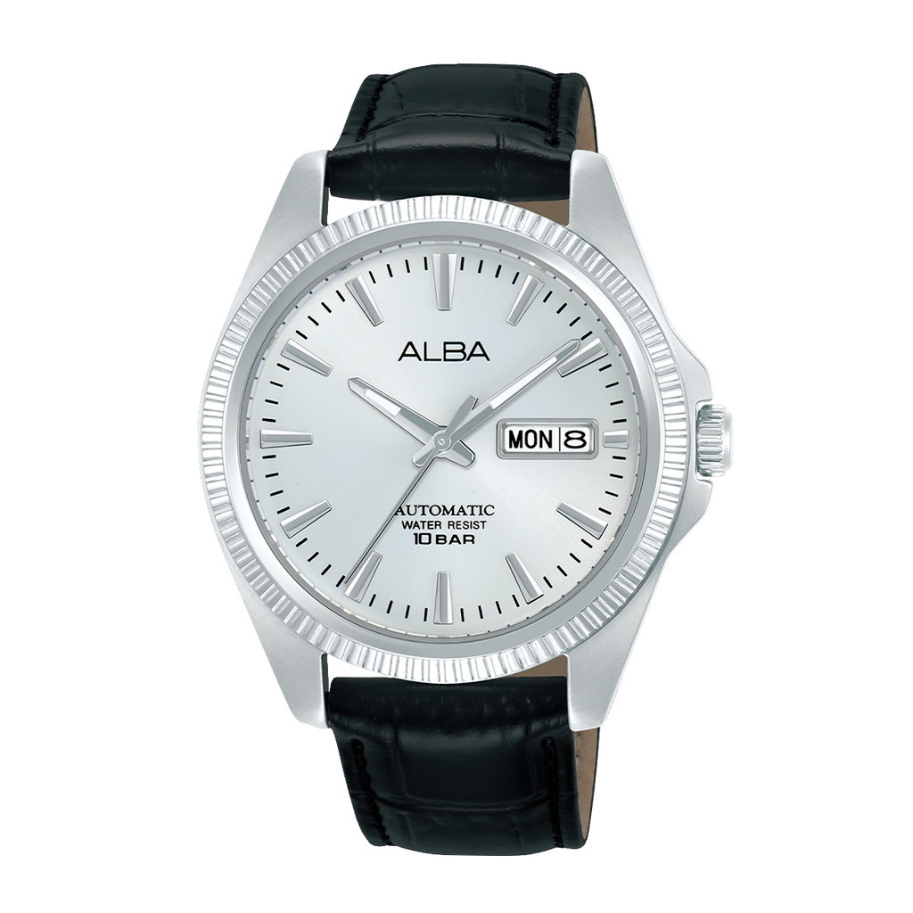Jam Tangan Pria Alba AL4813X1 Automatic Silver Dial Black Leather Strap