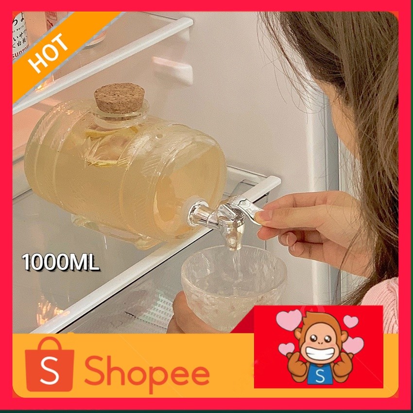 Dispenser Kulkas Mini 1L Glass Dispenser Air Minum Jus / Dispenser Toples Kaca Kran / Cold Glass Wat
