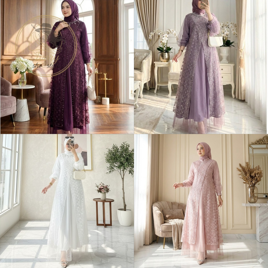 Ivory -  Keyla Dress Gamis Muslim Wanita Matt Brukat Premium Fit To XL OOTD Pesta Kondangan