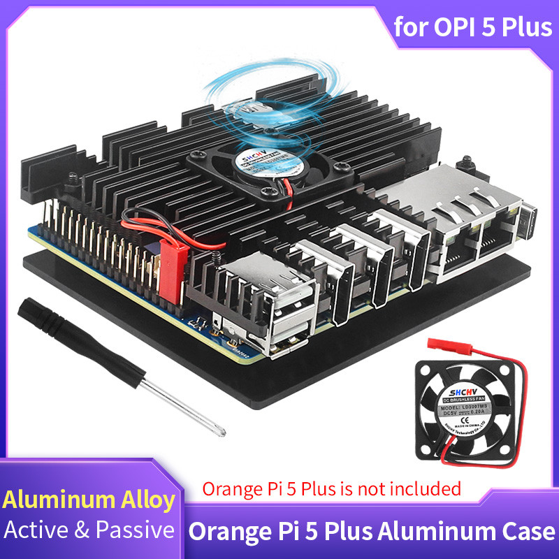Orange Pi 5 Plus Aluminum Case Active Passive Metal Cooling Enclouse with Cooling Fan Heatsinks Meta