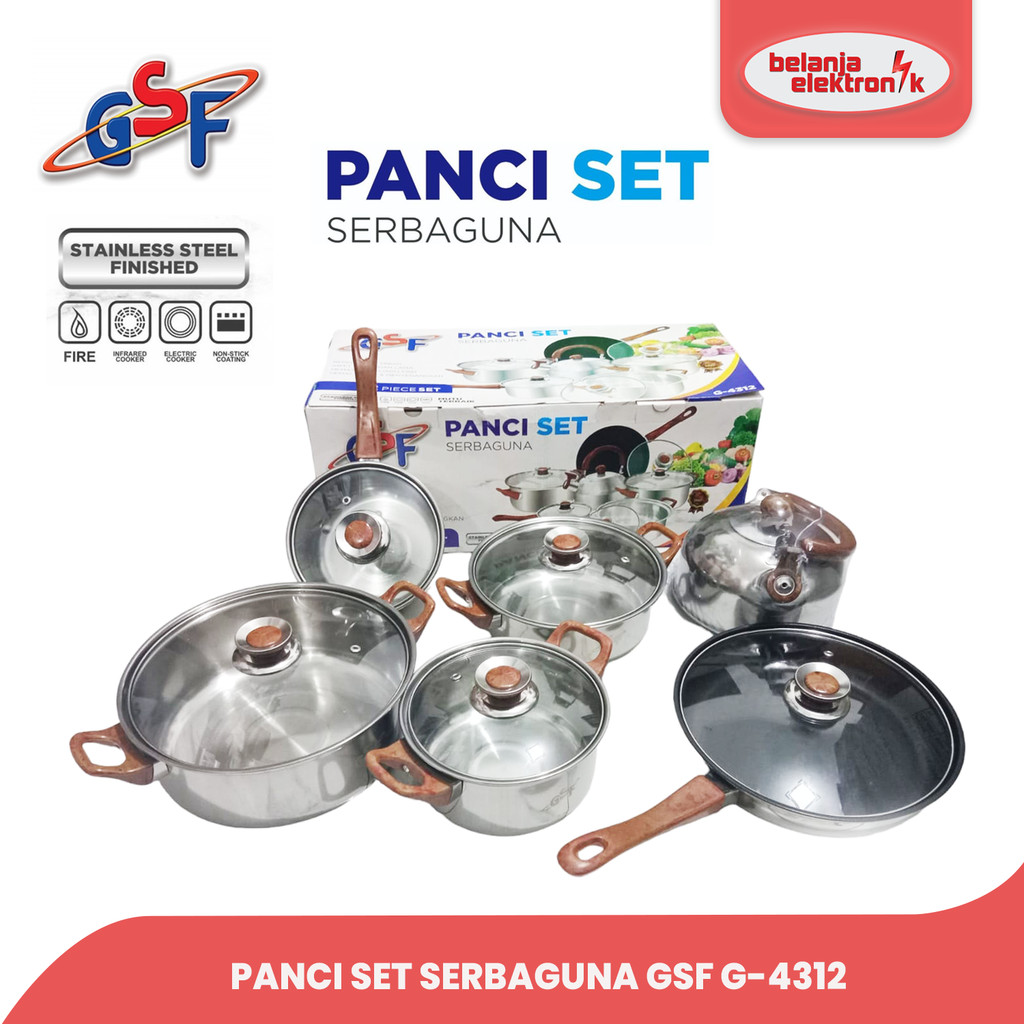 GSF G-4312 PANCI SET 12 PCS STAINLESS STEEL SERBAGUNA - PANCI + TUTUP KACA DAN TEKO GSF 4312