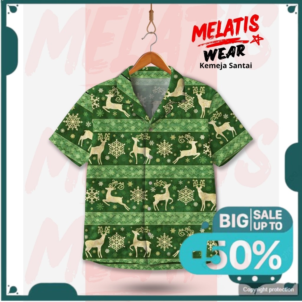 Diskon 1.1 MELATIS WEAR Kemeja Christmas Rusa Salju – Kemeja Natal Pria/Unisex Motif Ugly Sweater | 