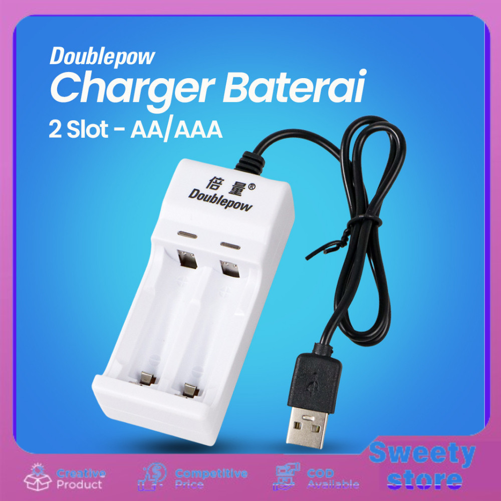 Charger Baterai 2 slot AA/AAA A2/A3 Original DOUBLEPOW Pengisi Baterai Casan Charger Baterai 2 Slot