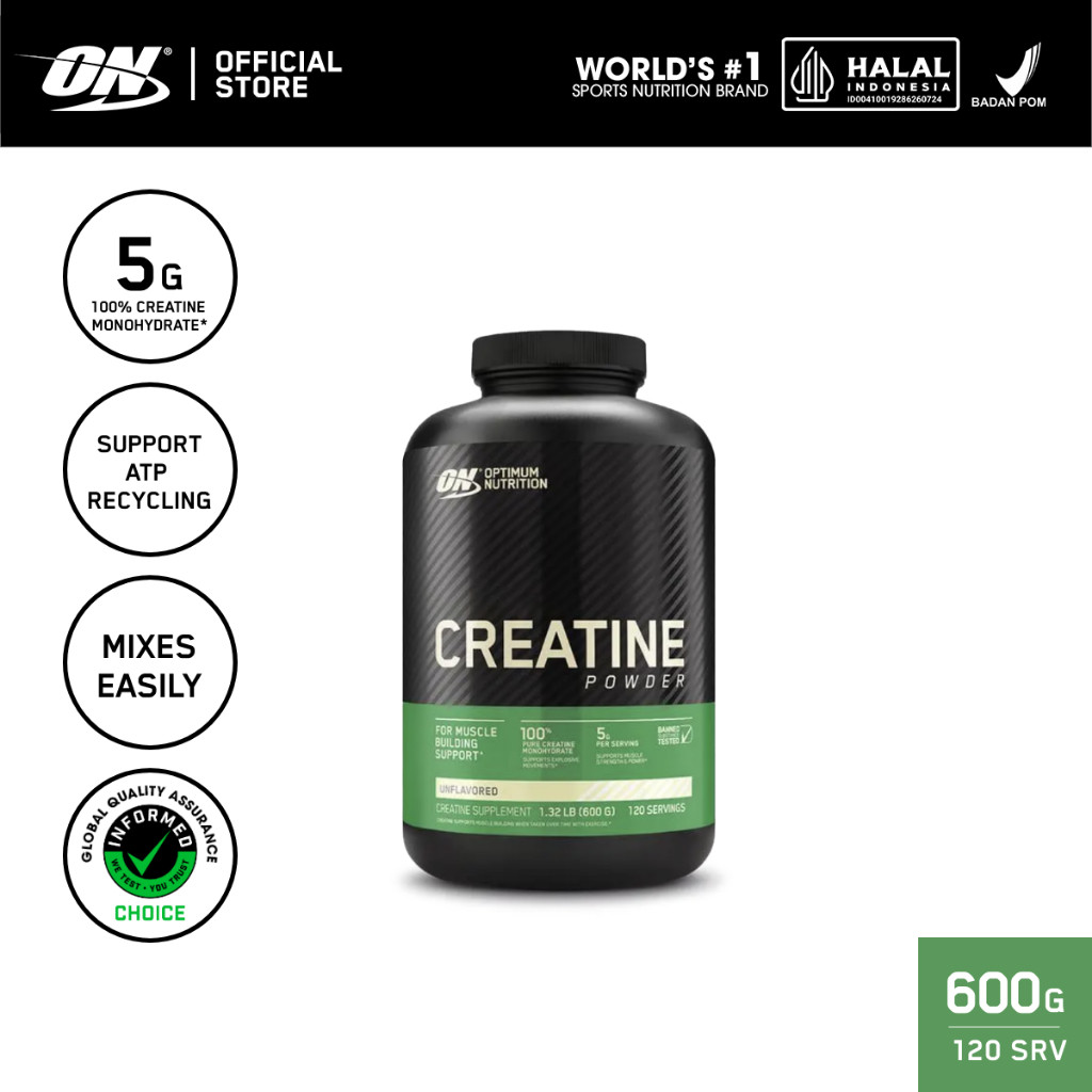 Optimum Nutrition Creatine Powder - Recovery and Muscle Growth 600gr - Suplemen / Gym / Creatine mon