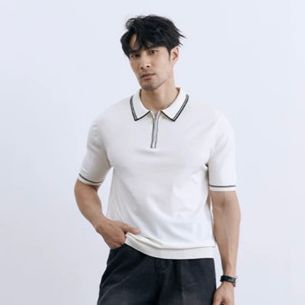 DERYN HALFZIP POLO SHIRT ( WHITE ) | BAJU POLO PRIA OLD MONEY STYLE ( PUTIH )