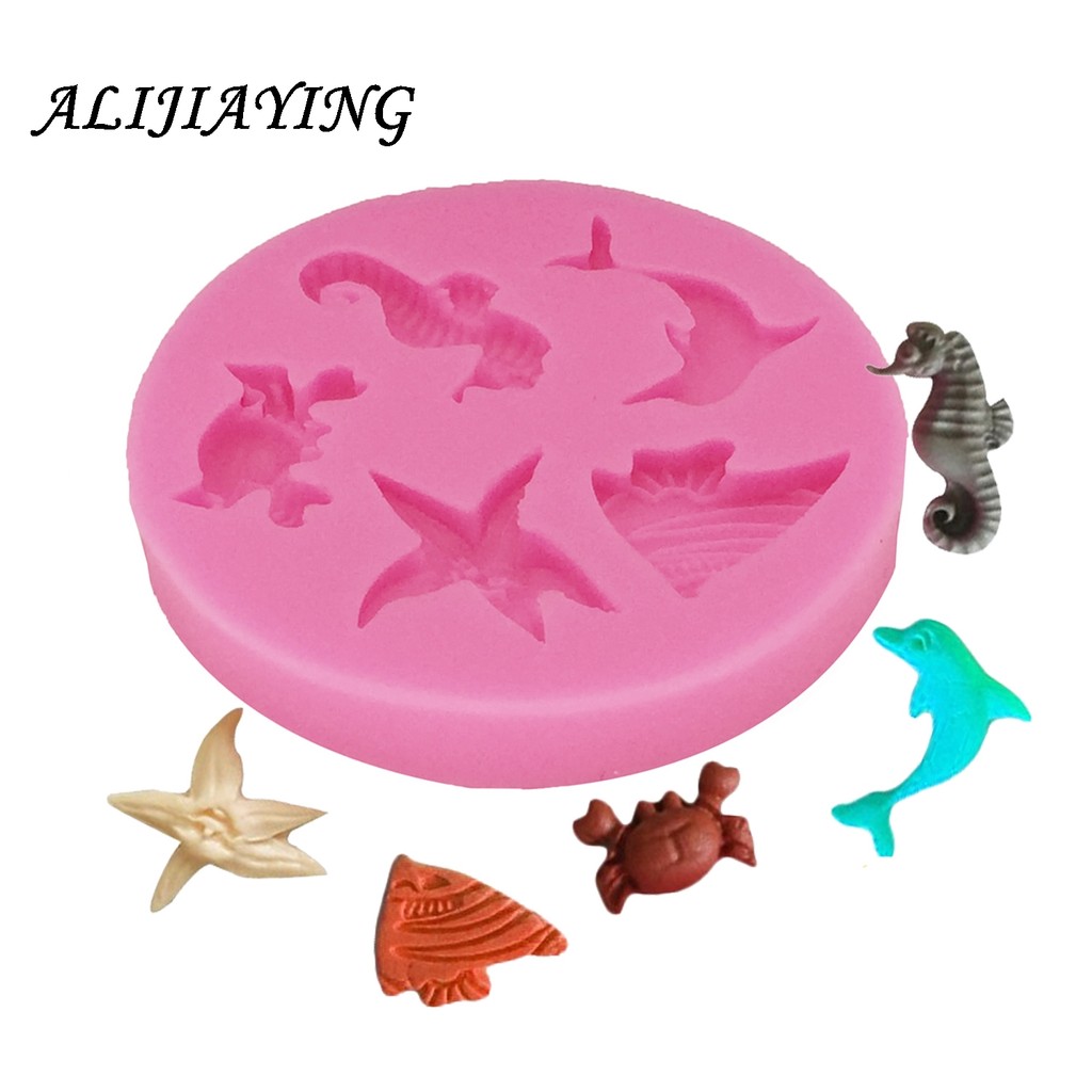 1Pcs Starfish dolphin Seahorse Silicone Mold,fish Sugarcraft Cake Decorating Tools,crab Font ocolate