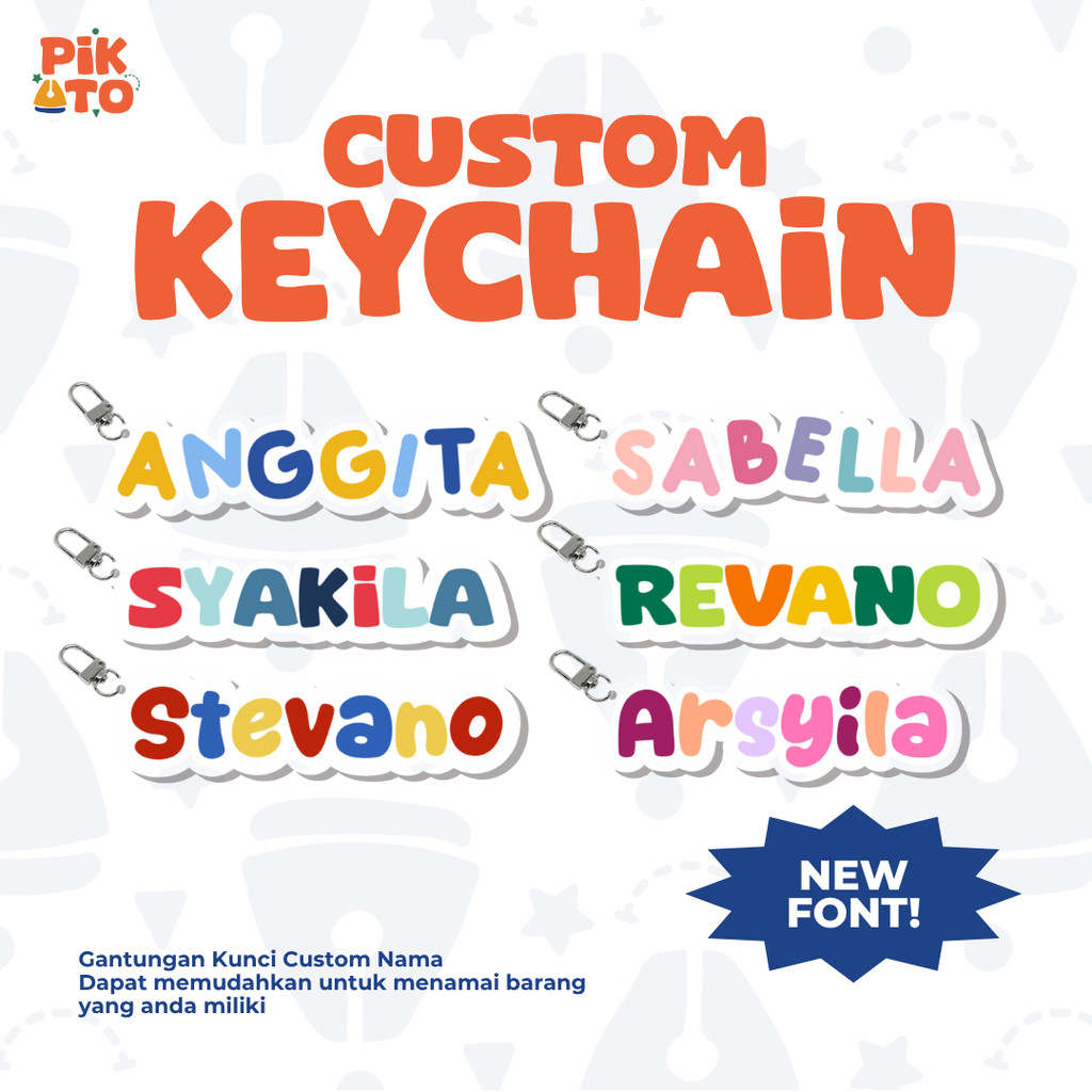 PIKATO Gantungan Kunci Colorfull Custom Nama Anak Lucu Akrilik UV Print Murah Souvenir