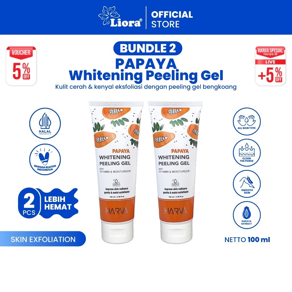 [Bundle Hemat - 2 Pcs] HARVA Peeling Gel Pepaya 2 pcs - 100 ML | Peeling Gel dengan Vitamin and Mois