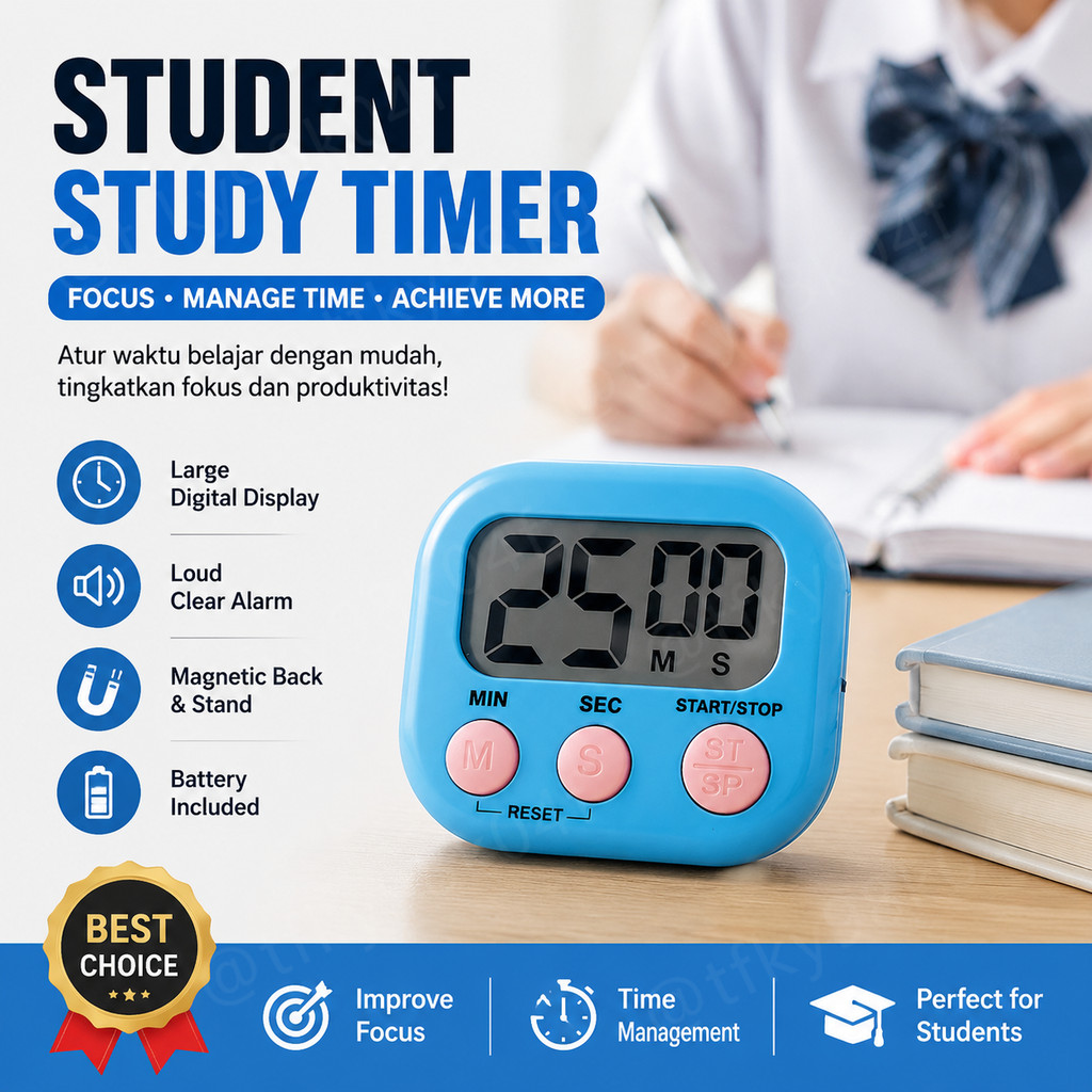Hot Sale Student Study Timer Digital Large Display Loud Alarm Magnetic Back Stand Easy Use Accurate 