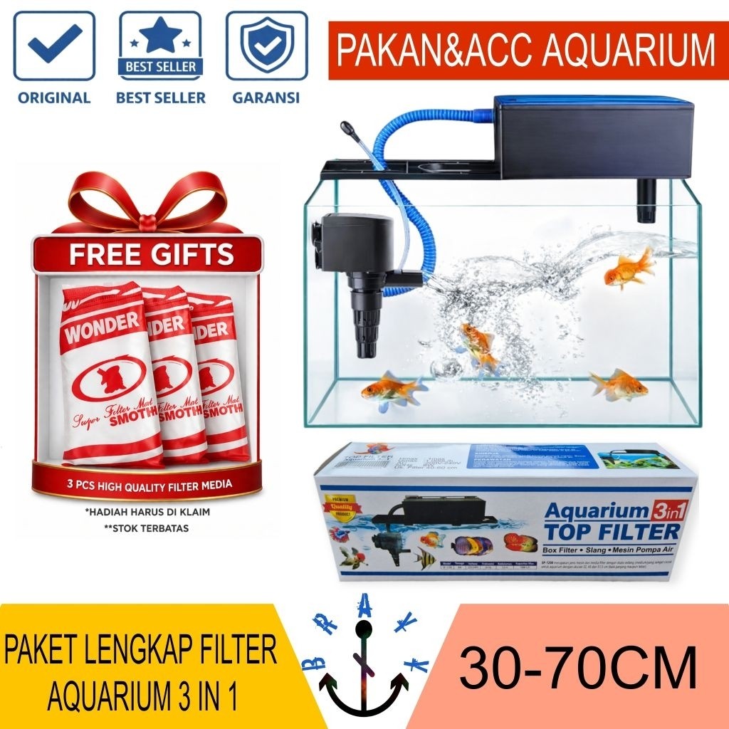 TERLARIS Mesin Filter Pompa Aquarium Komplit Top Filter Box Aquarium 3 In 1 Rosston SP 1200 Gratis K