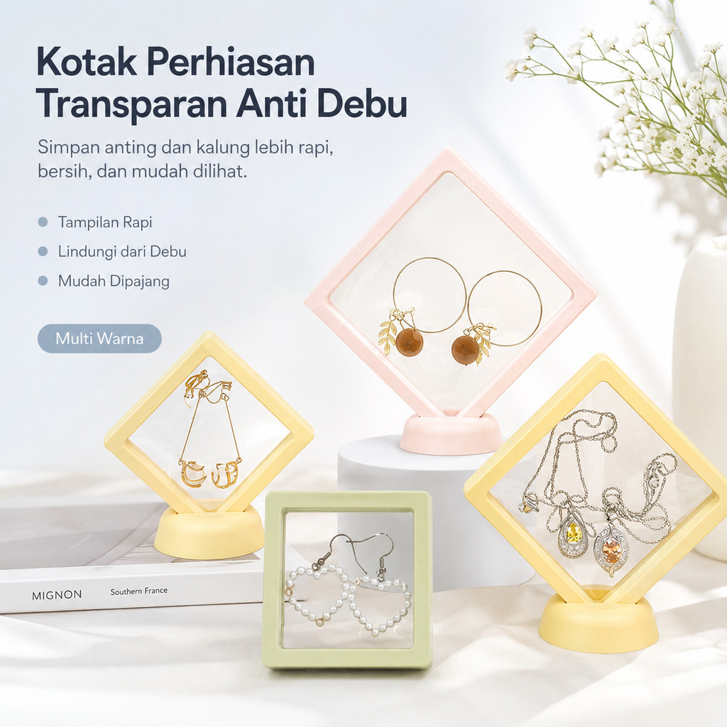 Kotak Perhiasan Transparan Anti Debu Jewelry Box Display Cover Plastik Arctic Deer
