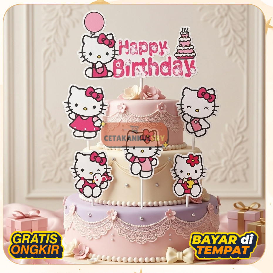 (CKS) Cake Topper Kertas Happy Birthday Hello Kitty