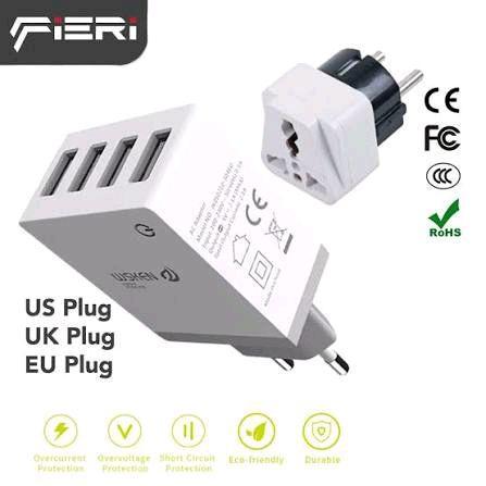 Fieri Wsken Safe 4 USB Ports Charger Adaptor Adapter Fast Charging - US Plug, 4 Ports