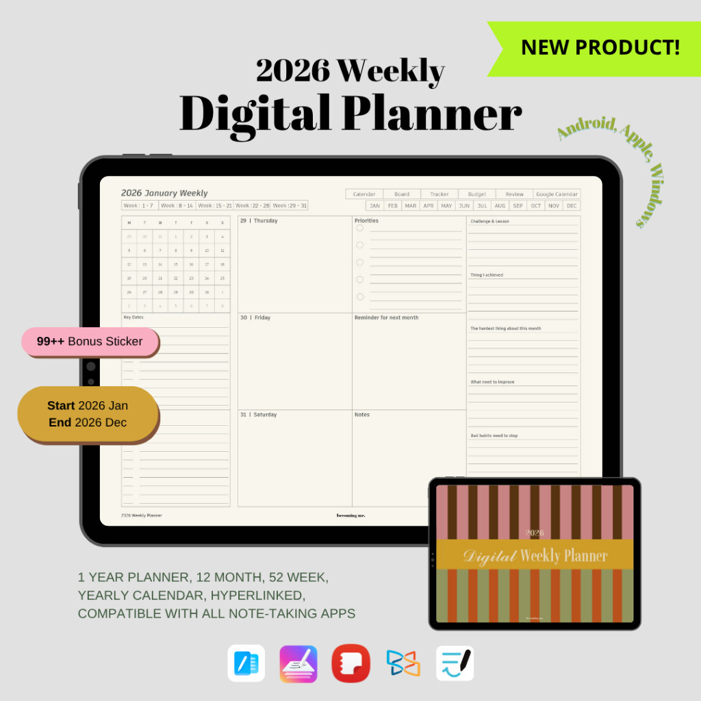 FULL 2026 Weekly Digital Planner Journaling Bullet Journal Goodnotes