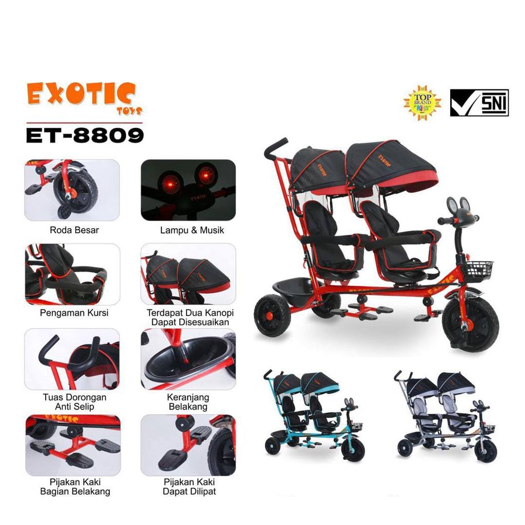 Sepeda Roda Tiga Exotic ET-8809 Kembar Boncengan ET8809 Double Twin