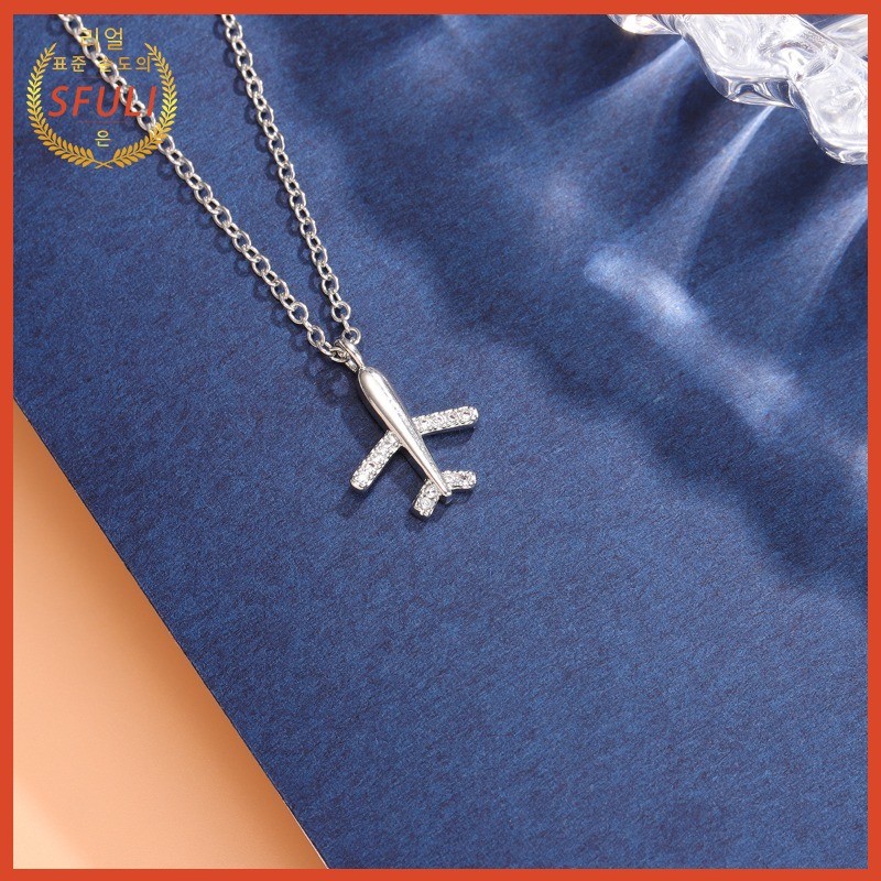 Kalung Perak 925 Berlapis Berlian Berkilau Pesawat Kecil Lucu Untuk Wanita