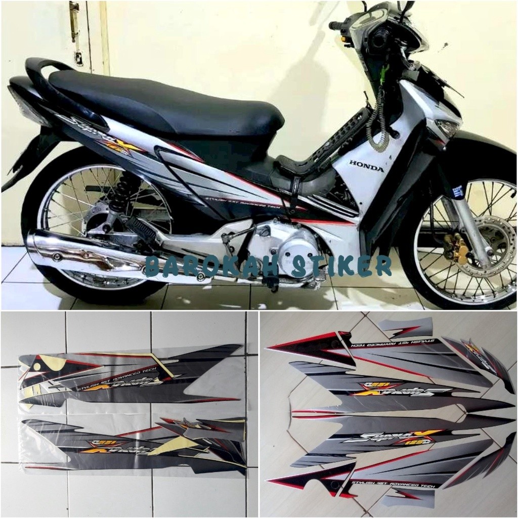 STRIPING STICKER LIST MOTOR HONDA SUPRA X 125 D 2005 HITAM SILVER FULL BODY
