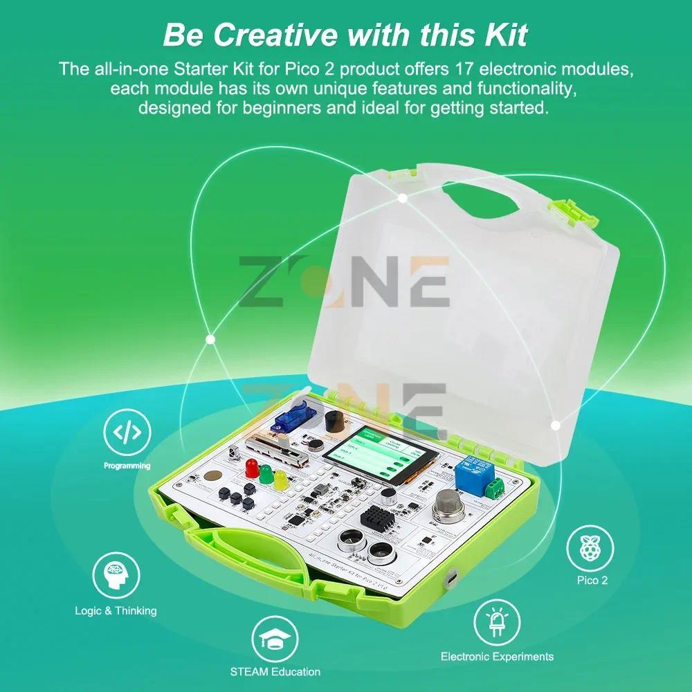 Set Starter Kit Common Board For Pico 2 All-in-one Starter Kit for Pico 2 17 Sensors and 21 Lessons 