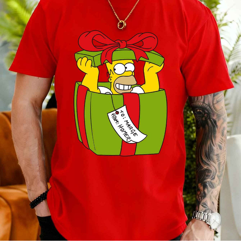 Summer Men's Casual Short-sleeved T-shirt, Hammer Simpson Christmas Gift Box Print Pattern Simpson A