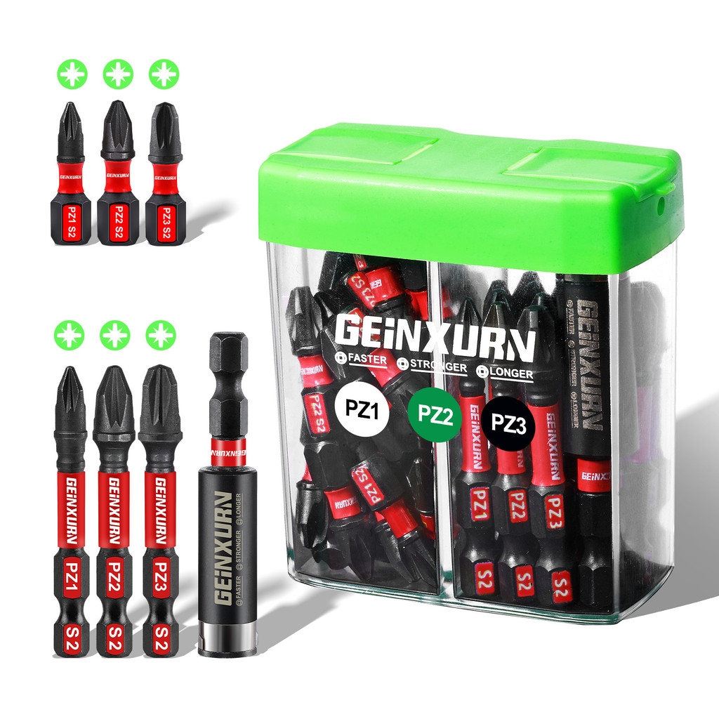 Geinxurn Impact Pozi Screwdriver Bits Set,43 Pcs Magnetic (PZ1PZ2PZ3) S2 Steel Multi Driver Bits wit