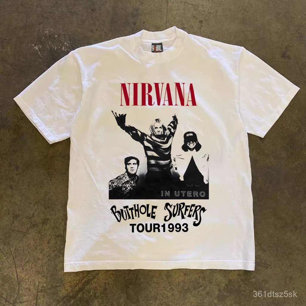 Kaos Pria Wanita American Retro Style Oversize T-Shirt - NIRVANA 1993 Tour & Metallica Graphic Tee