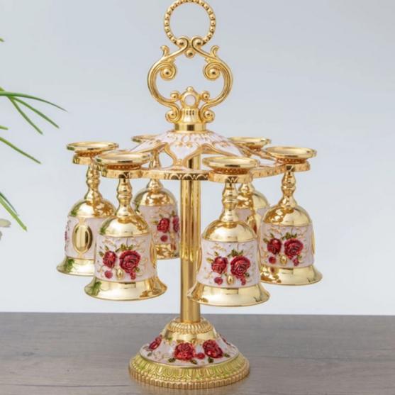 Tempat Gelas Sultan Set 6 pcs /Rak Gelas Lebaran Rak Gold Arabian Aesthetic