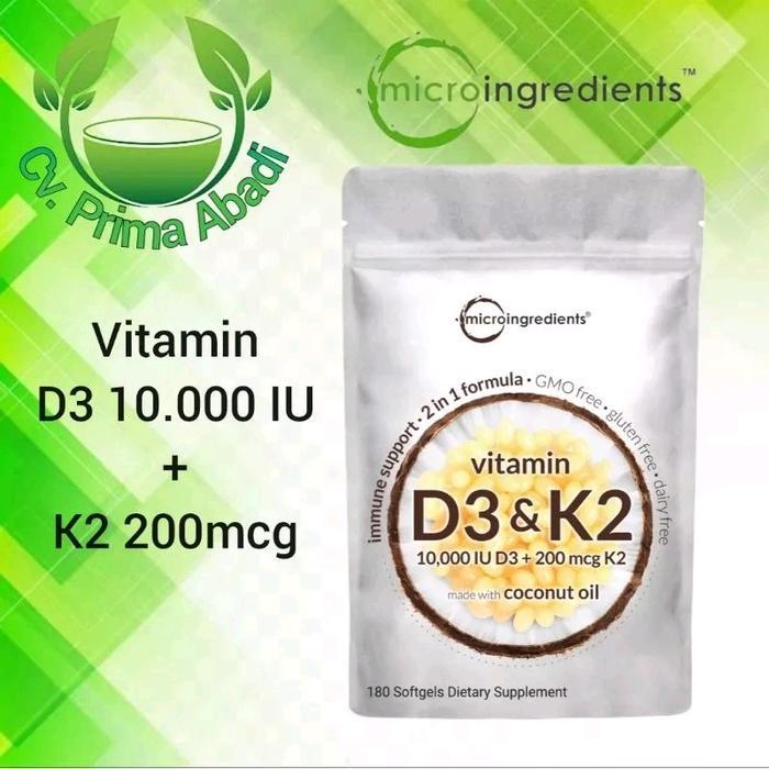 Microingredients VitaminD3 + K2 10000iu D3 + K2 200MCG Made With Coconut Oil Asli Usa