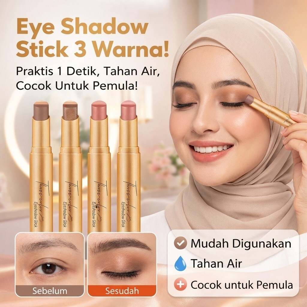Ori Stik Eyeshadow Tiga Warna Dengan Glitter Gradien/Stik Eyeshadow Emas Berlian 3 Warna Glitter Gra