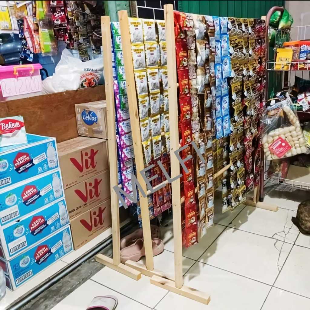 Rak Kayu Susun Rak Kopi Sachset Angkringan Rak Warkop Multifungsi cincin anting lipstik baju