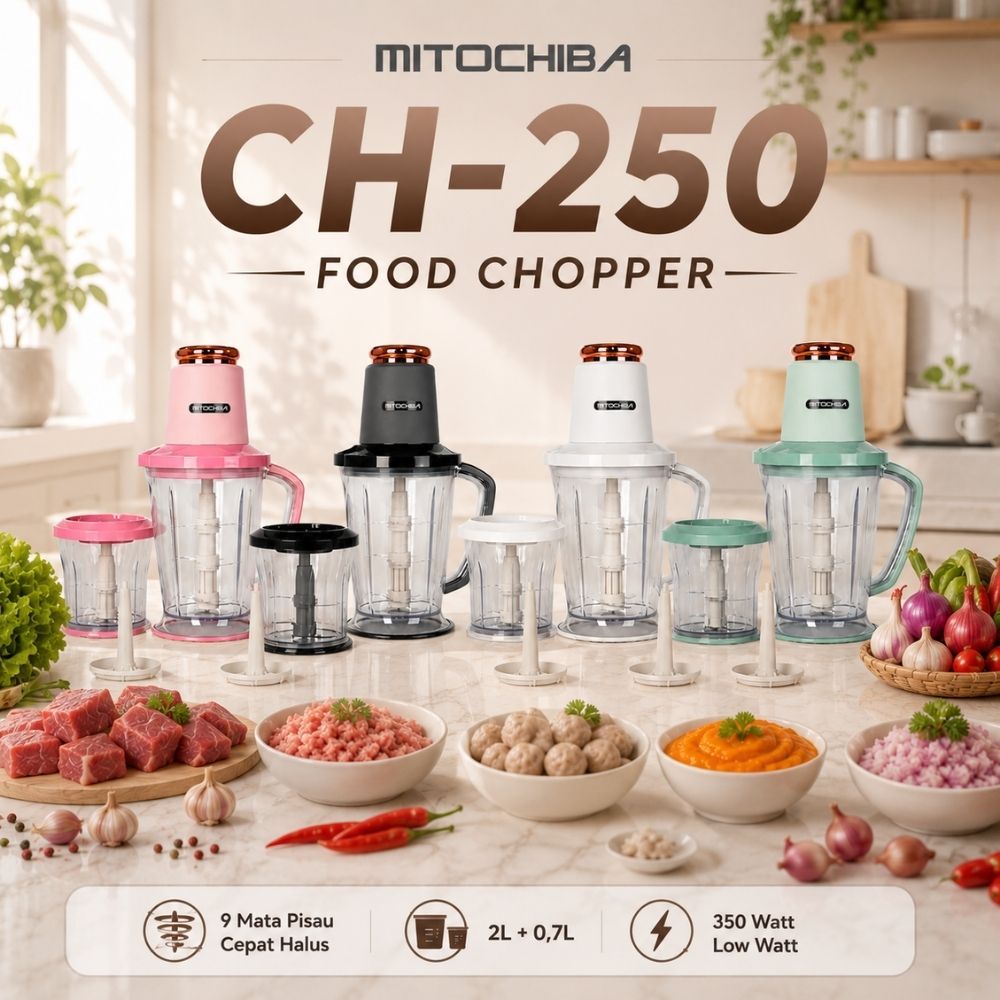 Mitochiba CH 250 Food Chopper Blender Mini Penghalus Bumbu Dapur Praktis ORI BERGARANSI - LESINA