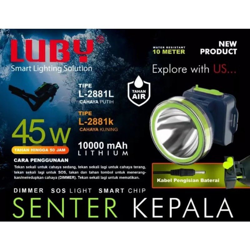 CANDUSHOP Senter Kepala LUBY 45 watt / LUBY 2881 / L2881 / L-2881 - 2881, Kuning