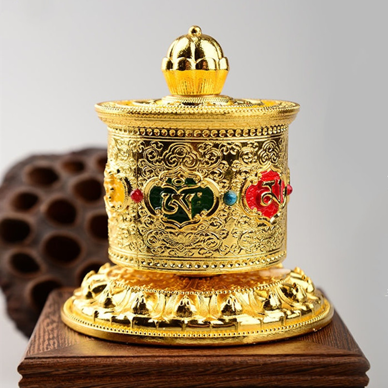 Tibetan Hancraft Prayer Wheel Alloy Buddha Engraved Scripture Prayer Wheels Collectibles Gift Car In