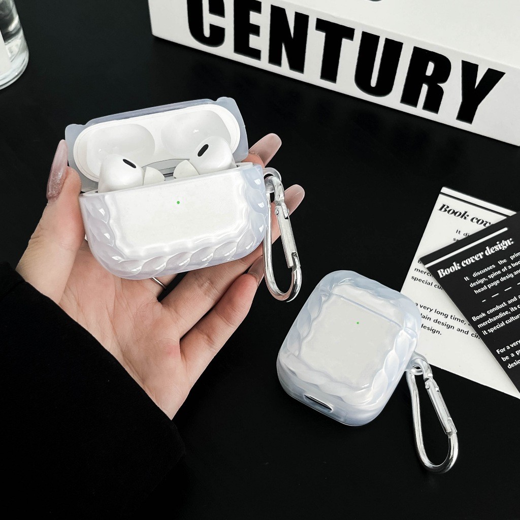 Casing Pelindung Gelombang KPG AirPods Polosan Transparan Free Hook untuk Gen 1/2/3/4, Pro& Pro 2