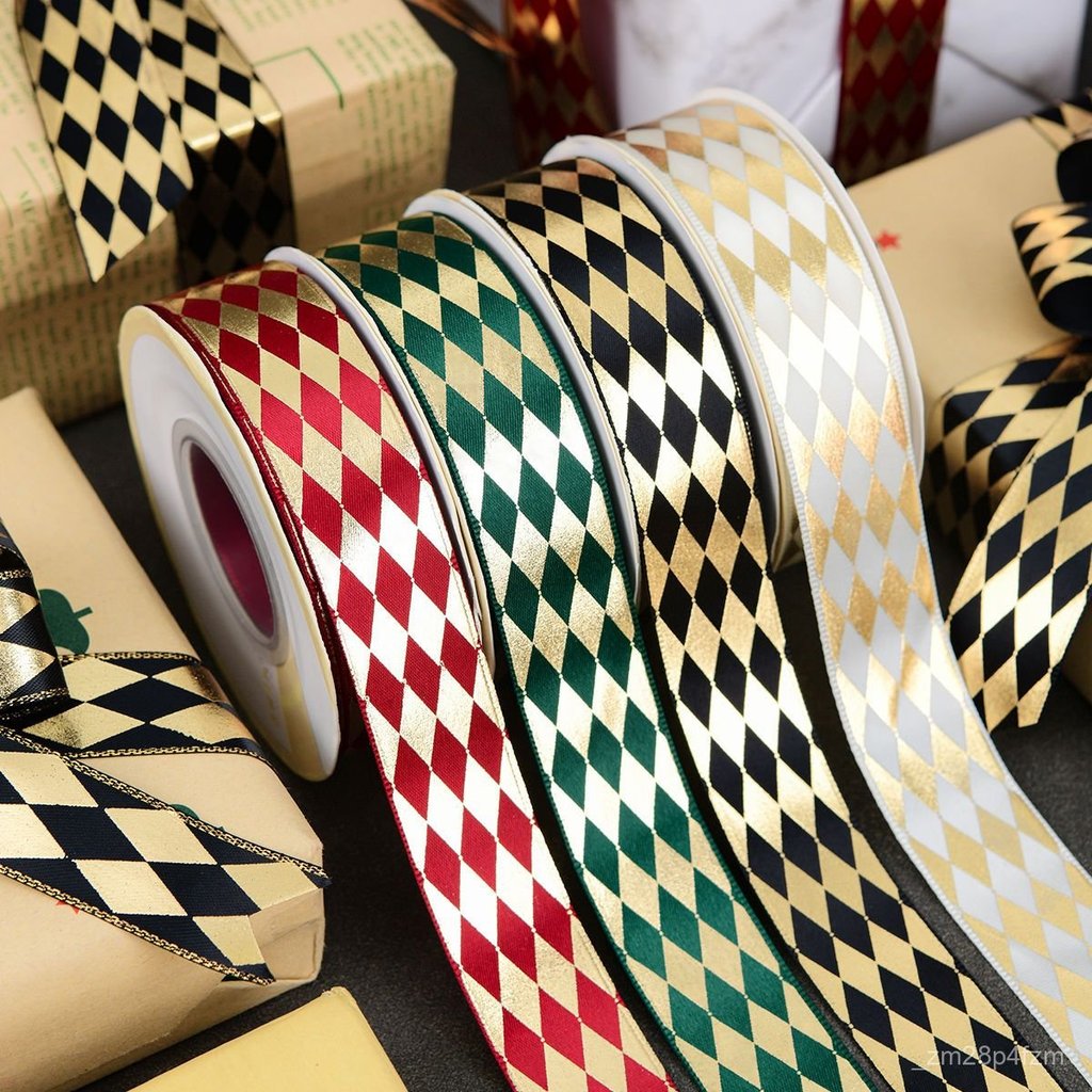 Jiuxia Diamond Grid Ribbon Starry Sky Gold Stamping Satin Ribbon Badge Holder diy Handmade Material 