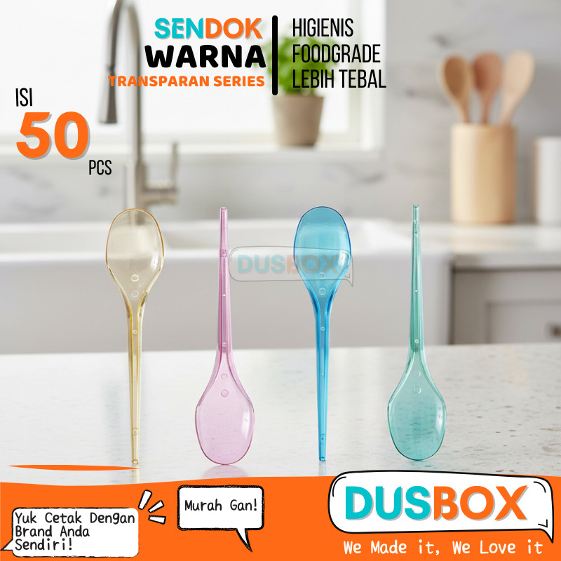 Sendok plastik warna/sendok warna warni/sendok makan transparan/sendok plastik/sendok isi 50pcs