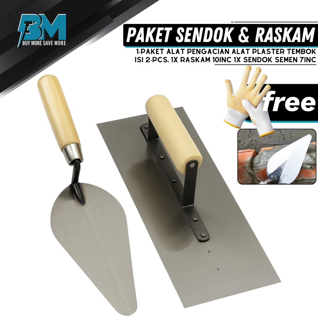 Paket Murah Roskam Acian Semen - Roskam Galur Asli Baja 27 cm dan Sendok Galur Asli Baja 20 cm