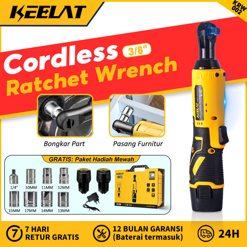 KEELAT KRW002 Ratchet Wrench Cordless 3/8 Electric Wrench kunci pas ratchet Drill Screwdriver