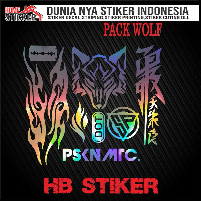 Sticker Cutting Set Pack Wolf Api Logo Sp Dot Kanji Katakana Pskn Matic Helm Motor Kekinian New