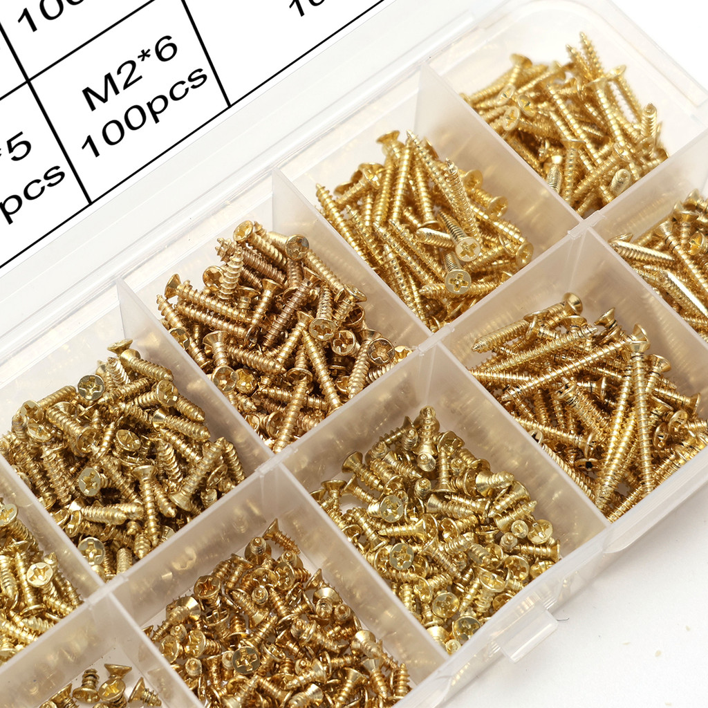 800-piece metal screw set | Gold/Silver/Black | M2 | Phillips | Countersunk/Flat Head for Y/Woodwork