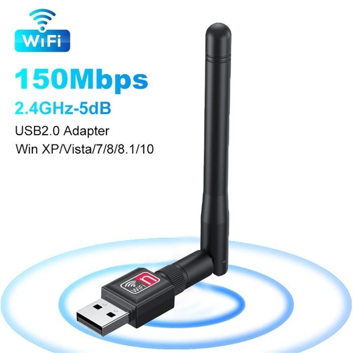 USB WiFi Adapter 802.11N 150Mbps Dengan Antena 5dBi Wireless Receiver Untuk PC Laptop Internet Stabi