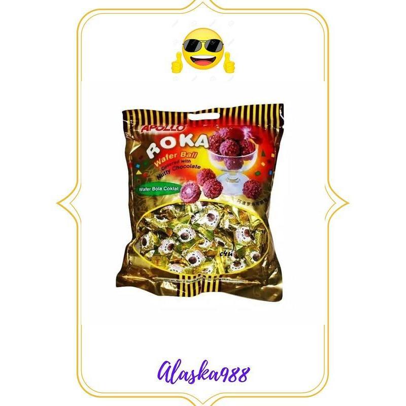 Apollo Roka Wafer Ball 300 Gram Isi 50 Pcs Biskuit Lapis Chocolate Snack Tiga Coklat Kacang Biskuit 