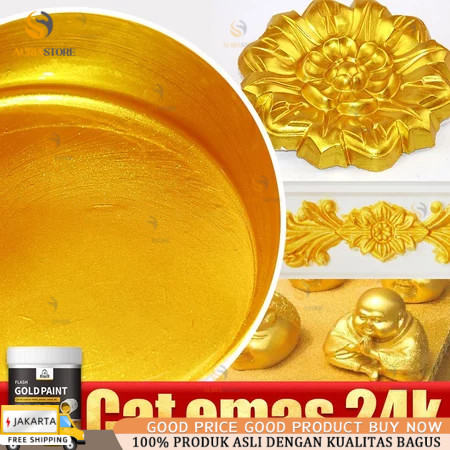 Cat Emas 300g Cat gold 24k emas Bright Gold Lembaran air satu lapisan penutup Cat Tembok Emas Gold W
