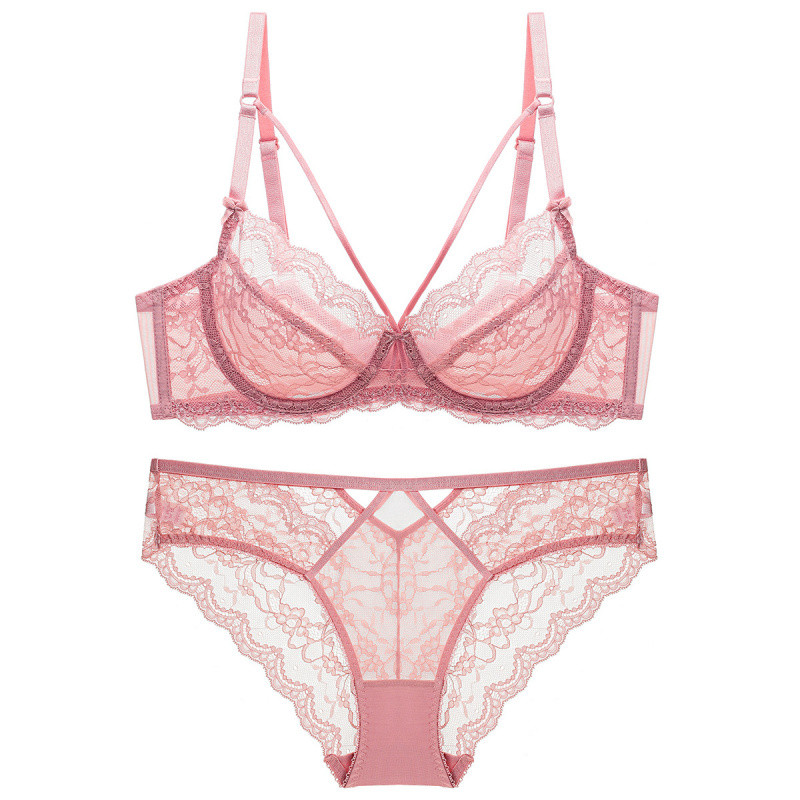 [COD]Set Bra Transparan Ultra Tipis Tanpa Spons dengan Renda