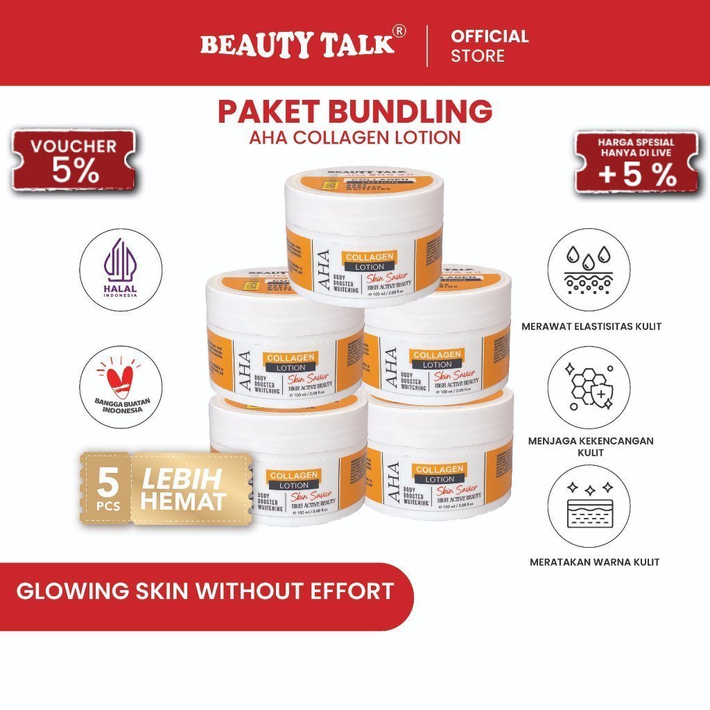 [Bundling hemat - 5PCS] BEAUTY TALK AHA Collagen Lotion 100ML | Paket Cerah maksimal AHA + Collagen