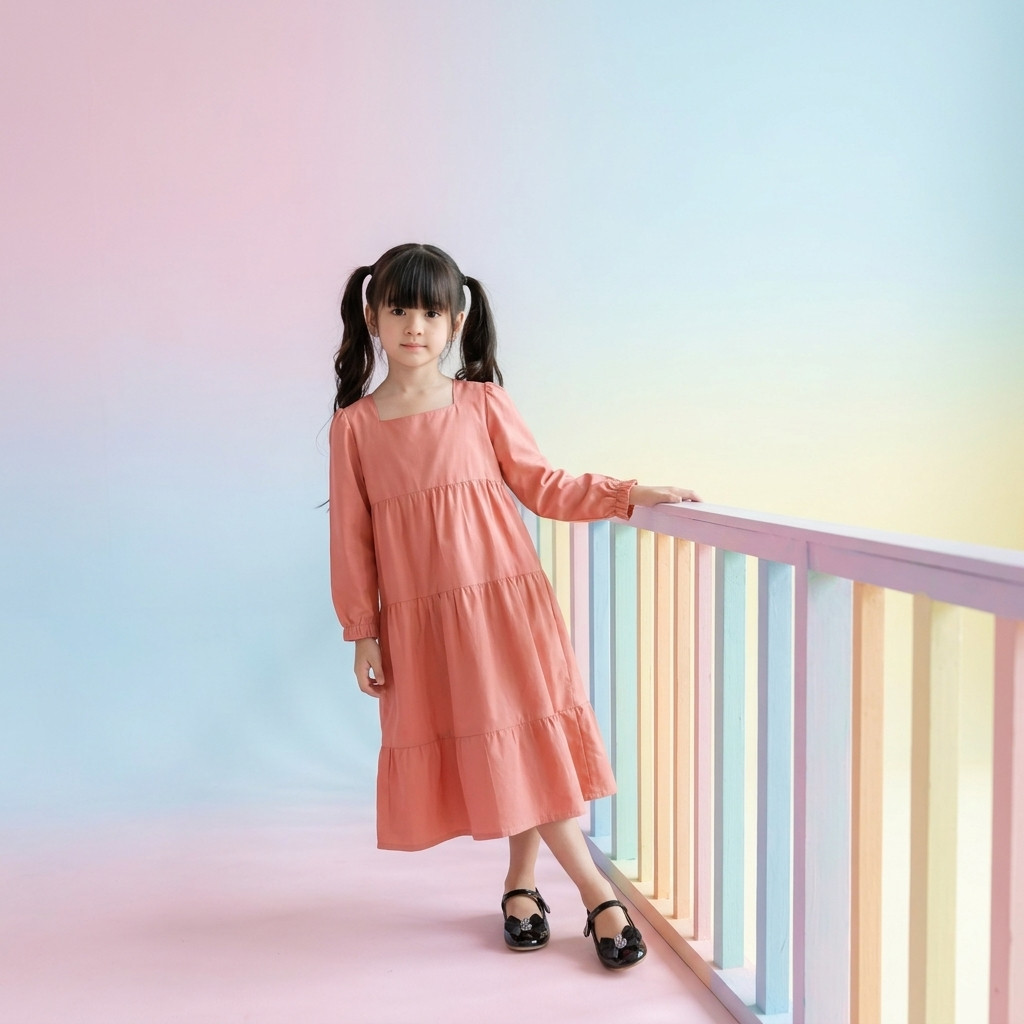 EZRA DRESS - CORAL  - COTTON TREE - DRESS ANAK