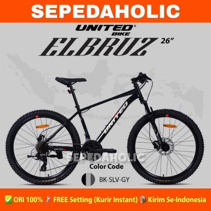 Sepeda Gunung MTB UNITED ELBRUZ Ukuran 26 Inch Rem Hidrolik BY UNITED - BK SLV GY