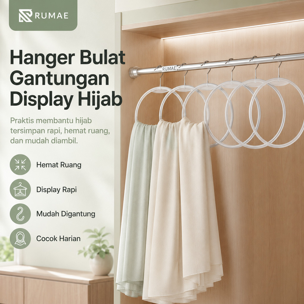 RUMAE Hanger CD Bulat Lingkaran Gantungan Display Hijab Jilbab Khimar Bergo Rak Toko