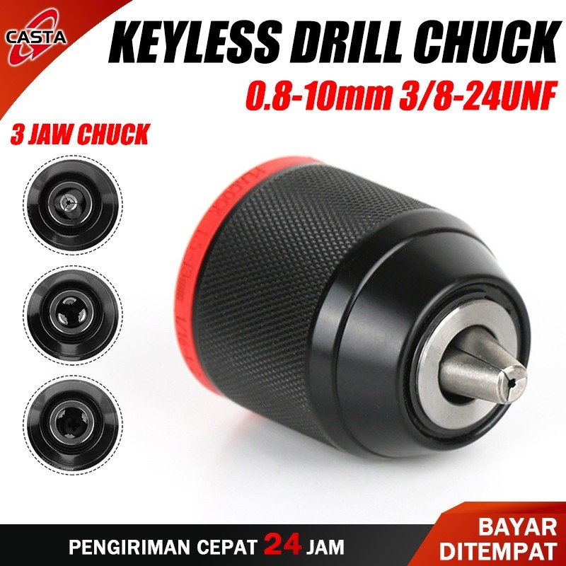 casta CastA Chuck Bor 10Mm Tanpa Kunci Full Metal Kepala Bor Auto Lock Chuck Bor