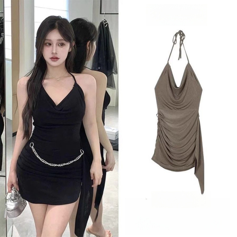 [ Cute Hot Label] Sling pinggul pendek gaun klub malam pinggang pendek gaun pendek gaun