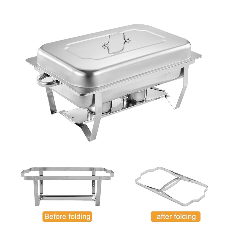 Kotak Stainless 4 Set 12L Prasmanan Jumbo Chafing Dish Kompor Prasmanan Persegi Panjang Dengan Bingk